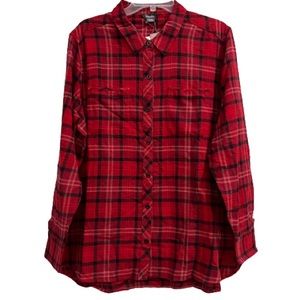 Eddie Bauer Red Plaid Flannel Button Up Relaxed Fit 100% Cotton